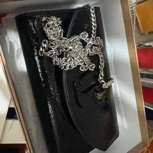 Christian Louboutin Black Patent Clutch with Silver Chain